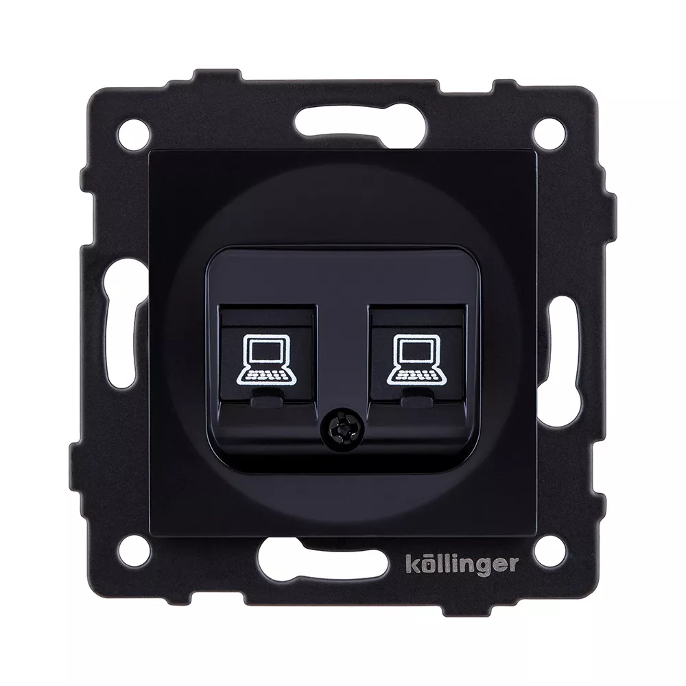 Розетка двойная Ethernet RJ45 Cat.5, черный Kollinger REA-015BK для Aspekt, Eleganz, Reflex