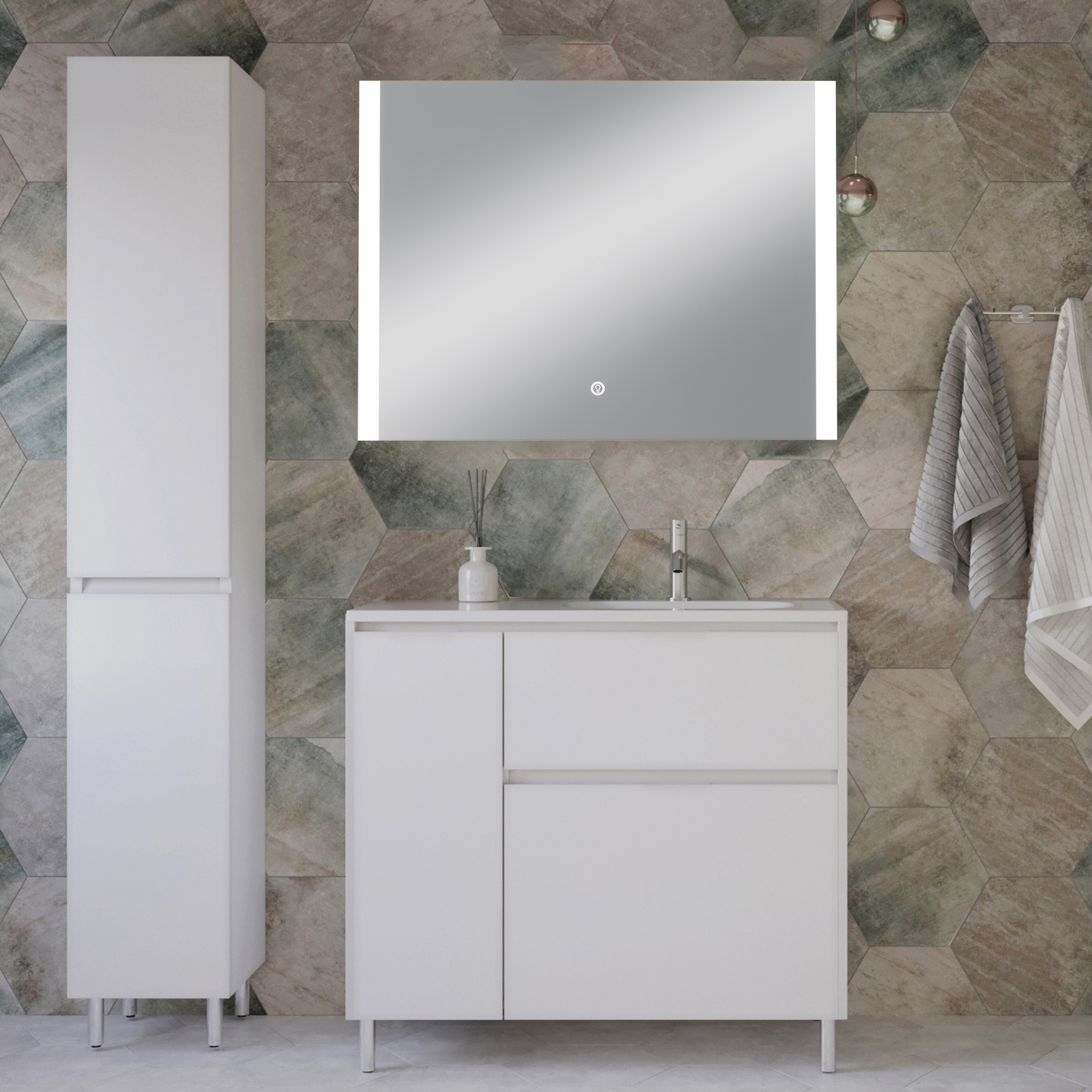 

Мебель для ванной комнаты Style Line Барселона 90 R Люкс Plus, с бельевой корзиной, зеркало STWORKI Копенгаген