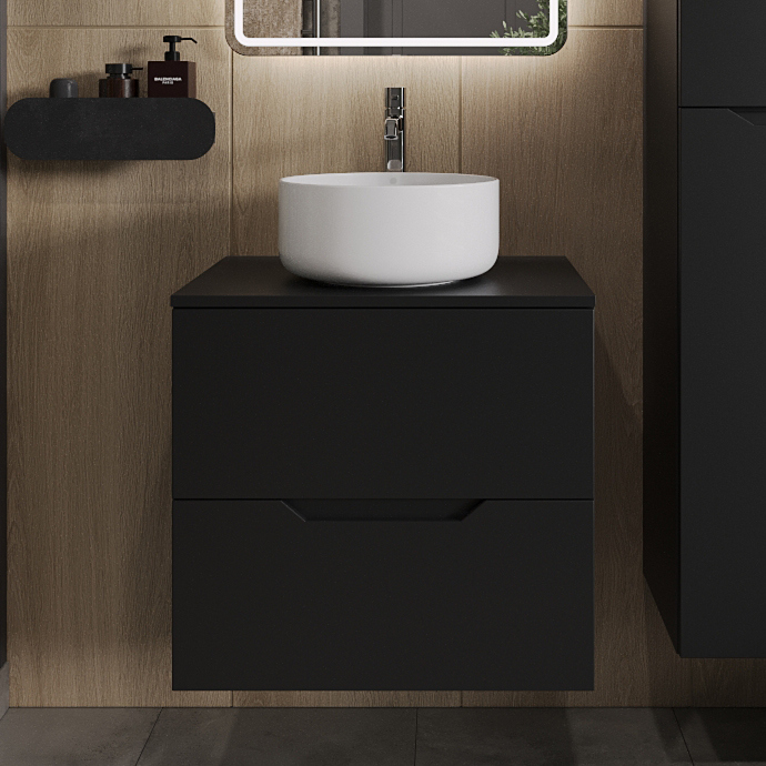 

Тумба с раковиной Orange Line 60 подвесная, 2 ящика, матовая черная с раковиной B07-345W