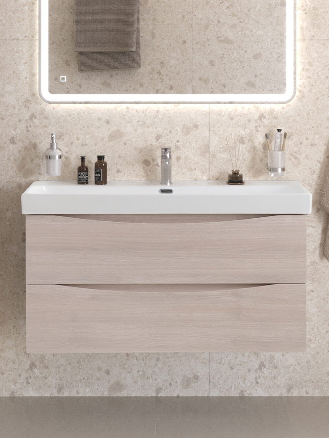 

Тумба с раковиной BelBagno Marino-cer-n 100 подвесная, rovere grigio, раковина BB-8078-100