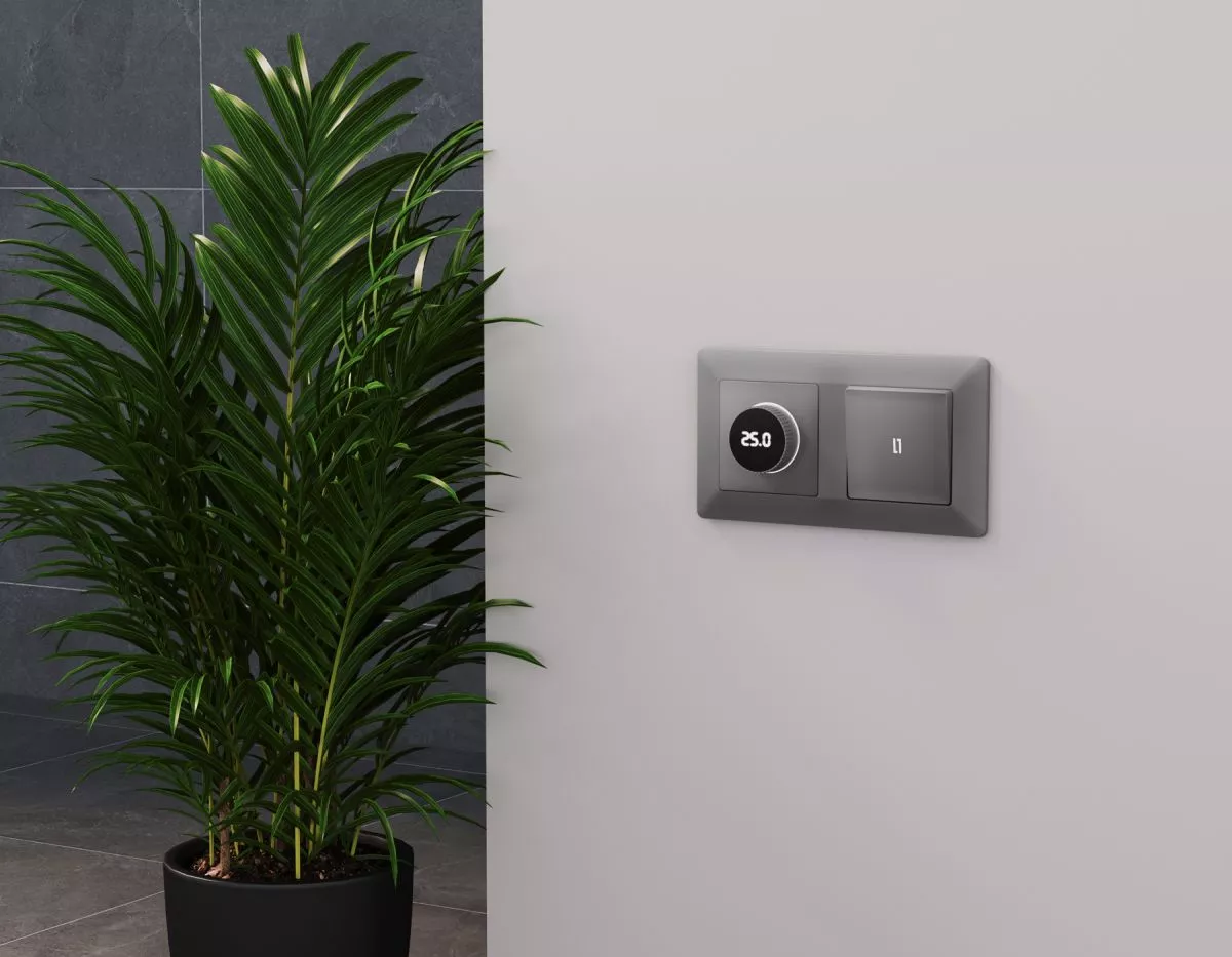 

Комплект механизма терморегулятора с цифровым дисплеем с подсветкой и датчиком для теплого пола Alfa Сталь матовый Quant Ambrella Volt MA505810 (AP5058, VM1385)