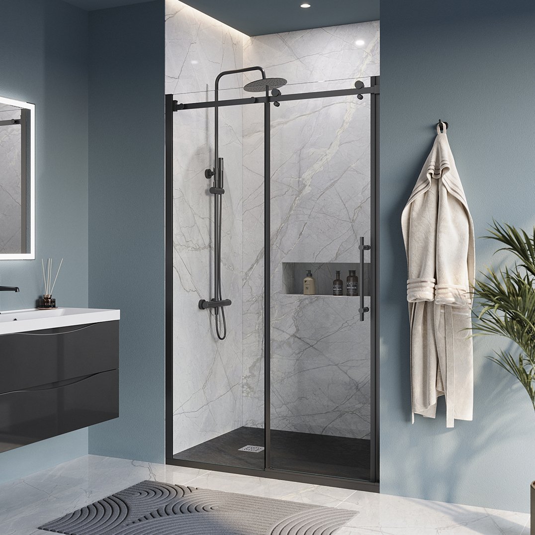 

Душевая дверь в нишу BelBagno Marino -BF-1-120-C-NERO профиль черный матовый