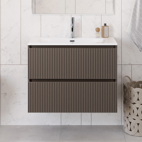 

Тумба с раковиной BelBagno Uno 80 подвесная, 2 ящика, матовая бежевая