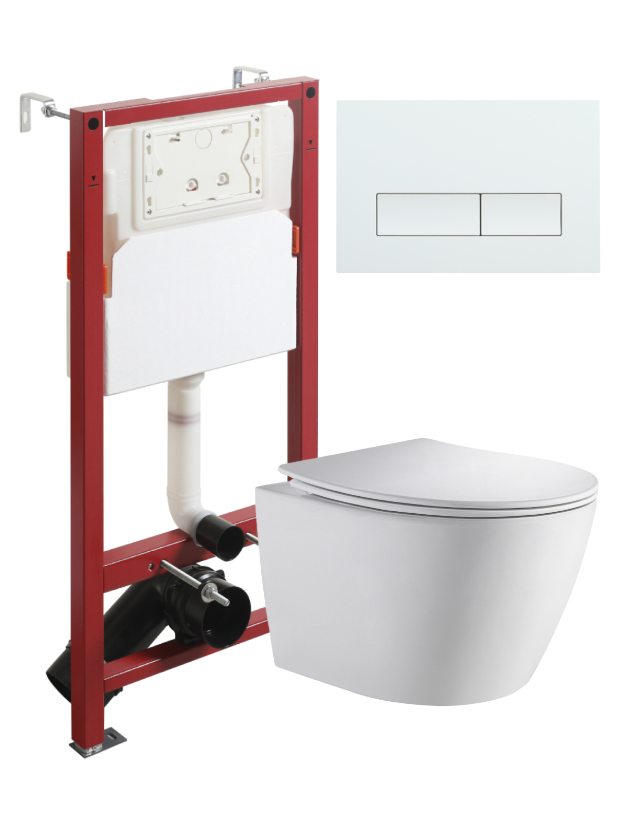 

Комплект Orange CI07-100W+APB188 Унитаз подвесной безободковый, с микролифтом + Система инсталляции + Кнопка смыва белая