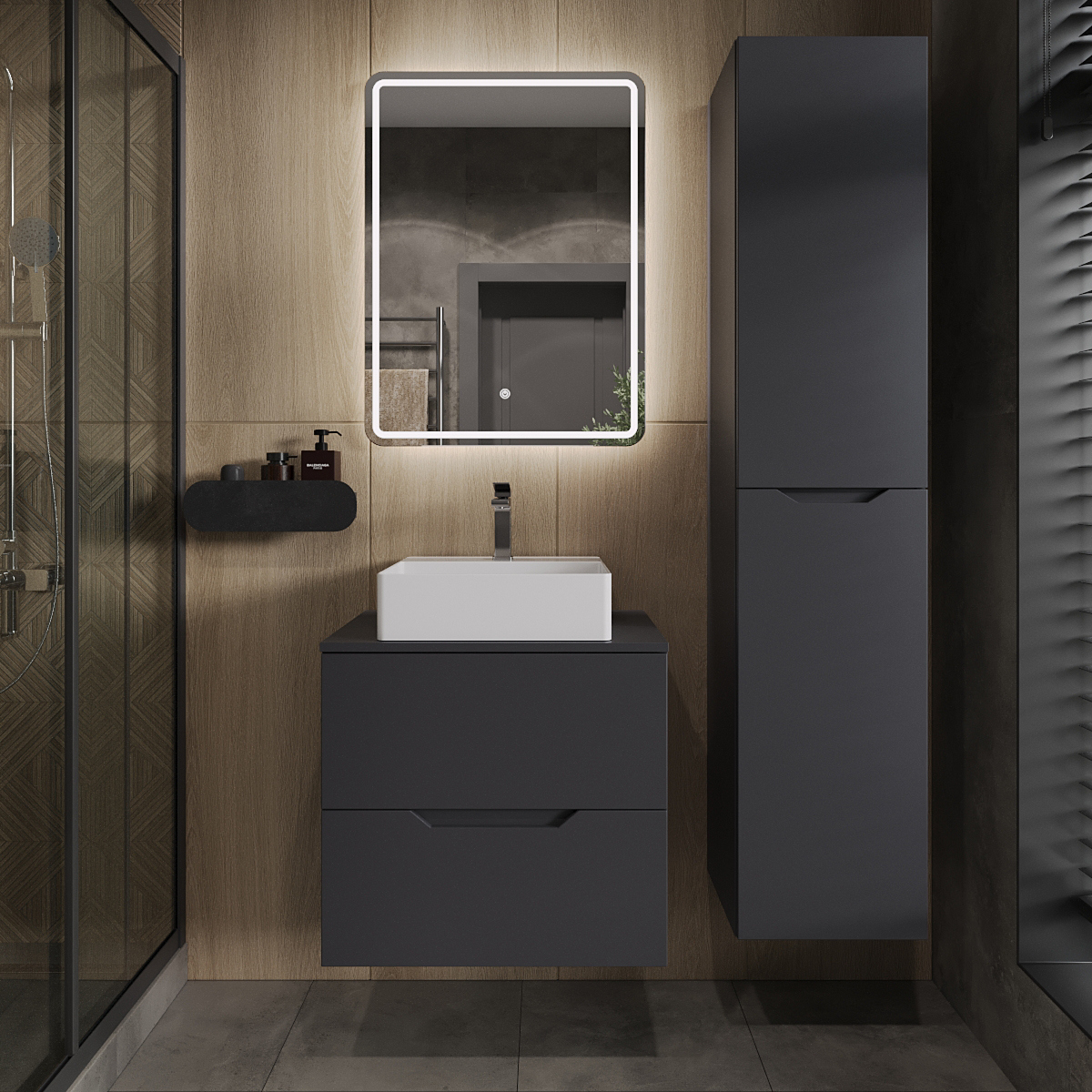 Мебель для ванной комнаты Orange Line 60 подвесная 2 ящика матовый графит с раковиной B04-405W 47290₽