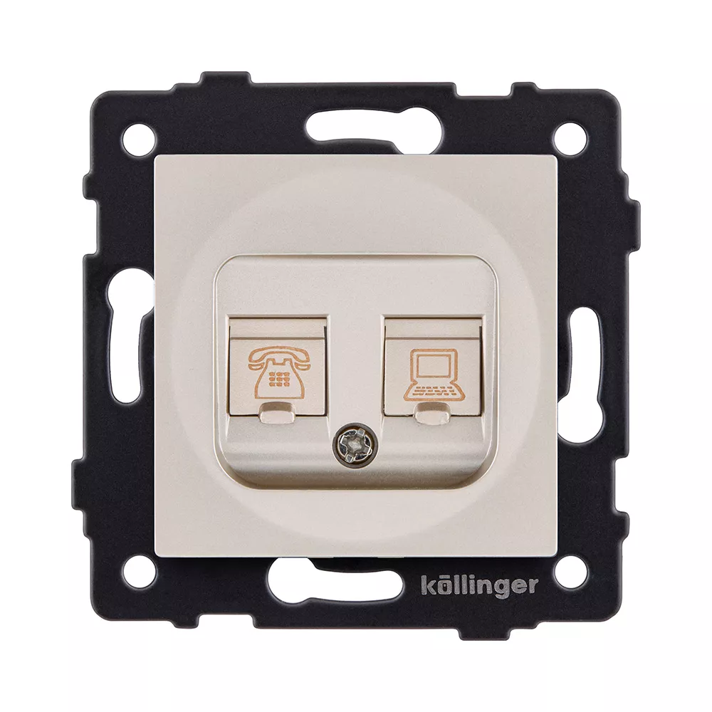 Розетка двойная RJ11 + RJ45 Cat.6, золотой Kollinger REA-011GD для Aspekt, Eleganz, Reflex