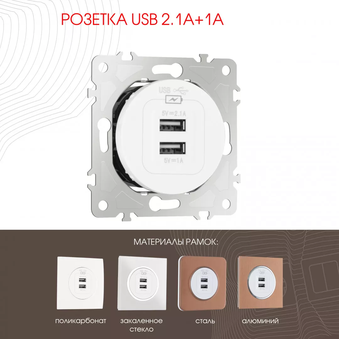 

Розетка USB 2.1А+1А Arte Milano 202.46-1.white