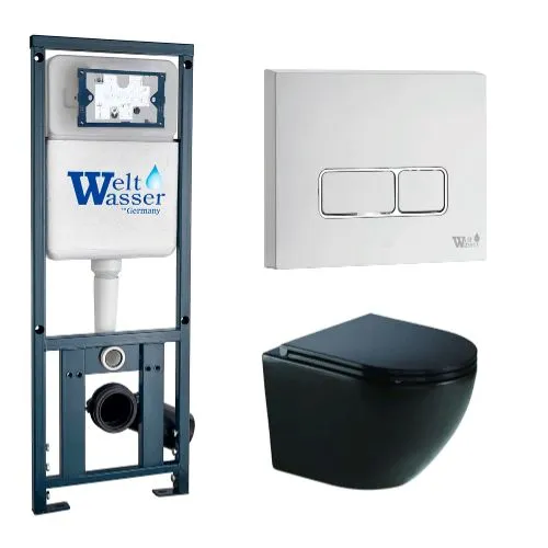 

Комплект унитаза WeltWasser Merzbach 043 с инсталляцией MARBERG 410 черный глянцевый, с сиденьем микролифт и клавишей смыва MAR 410 SE GL-WT белый