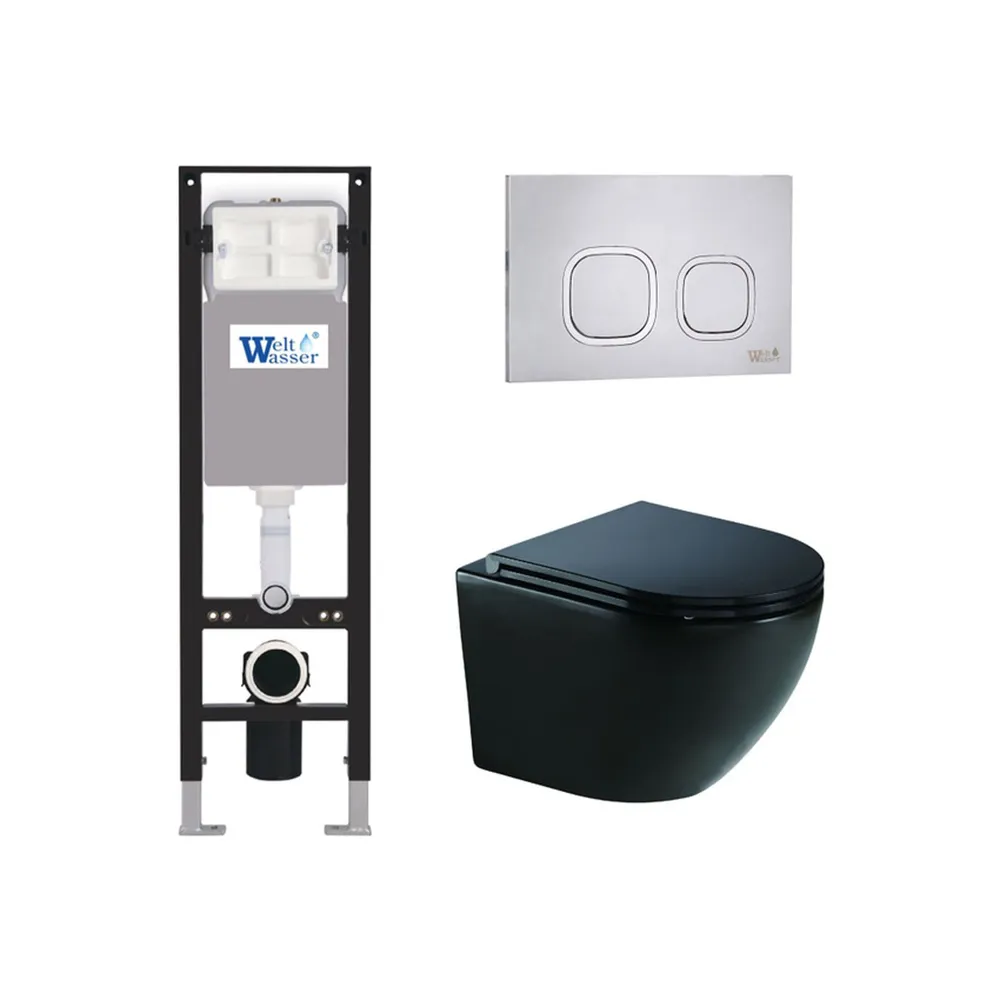 

Комплект унитаза WeltWasser Merzbach 041 XL с инсталляцией AMBERG 350 черный матовый, с сиденьем микролифт и клавишей смыва AMBERG RD-MT CR хром матовый