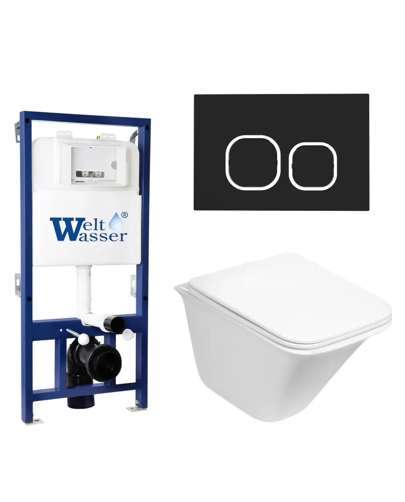 

Комплект унитаза WeltWasser Rotbach 004 с инсталляцией BAMBERG 525 белый, с сиденьем микролифт и клавишей смыва BAMBERG BL черный матовый