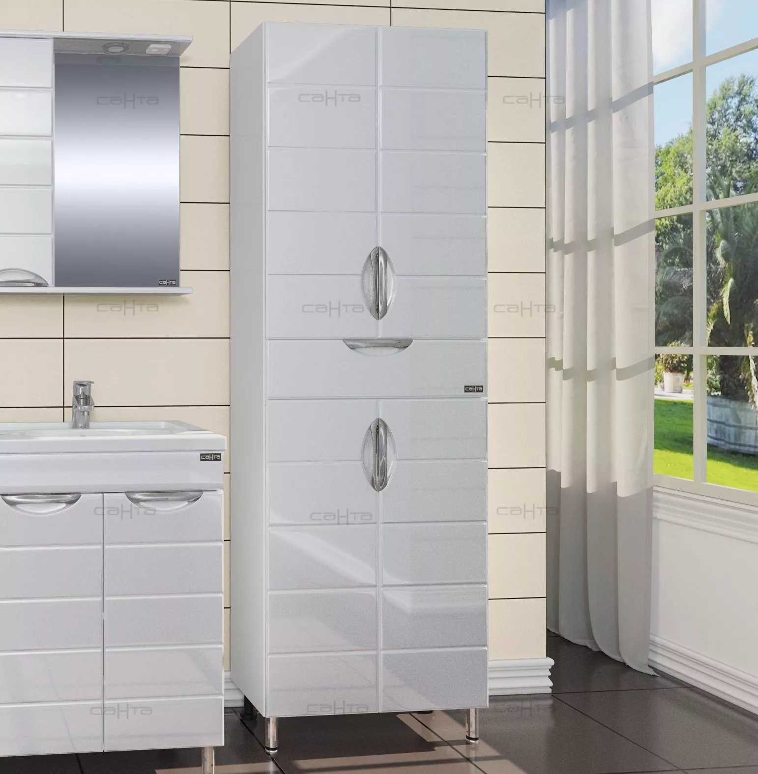 

Шкаф пенал для ванной СаНта Родос 60