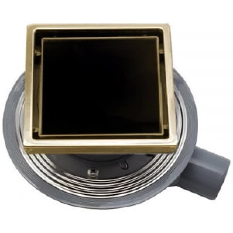 Душевой трап Pestan Confluo Standard Black Glass 1 Gold 15х15 черное закаленное стекло, рамка золото