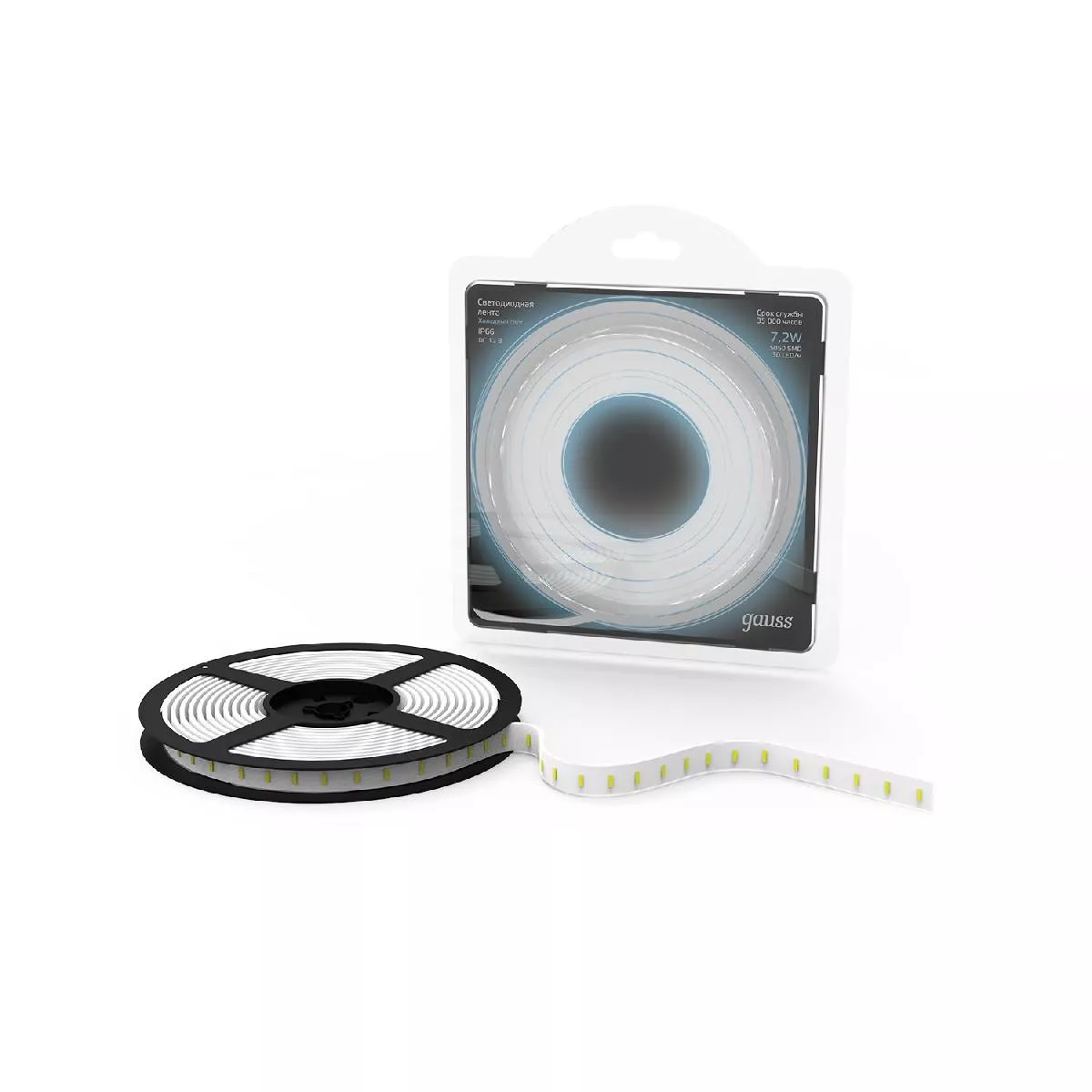 

Светодиодная влагозащищенная лента Gauss 7,2W/m 30LED/m 5050SMD холодный белый 5M 311000307