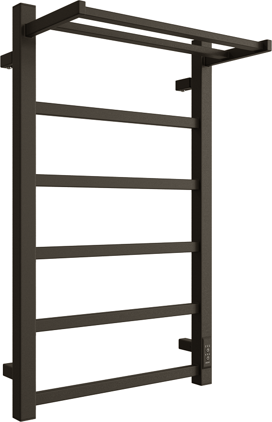 

Полотенцесушитель электрический Двин Fj Plaza Neo 80/50 80x55 см, подключение справа, слева, матовый черный, лесенка, из стали, с полкой