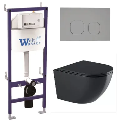 

Комплект унитаза WeltWasser Merzbach 043 с инсталляцией BAMBERG 460 черный глянцевый, с сиденьем микролифт и клавишей смыва BAMBERG CR хром