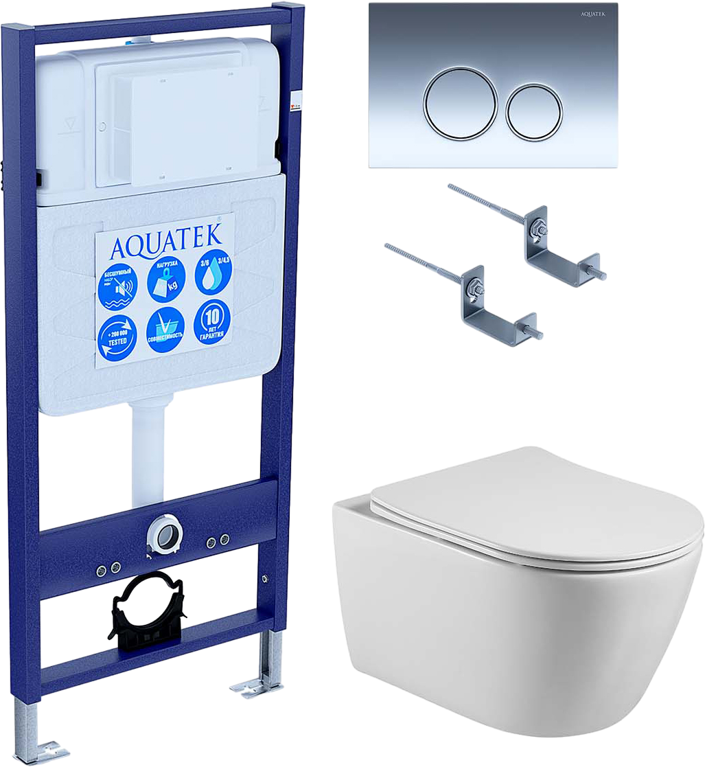 

Комплект Унитаз подвесной AQUATEK Бетта AQ1253W-00 безободковый, с микролифтом + Инсталляция Standard INS-0000012 + Комплект креплений KKI-0000002 + Кнопка KDI-0000018 глянцевый хром
