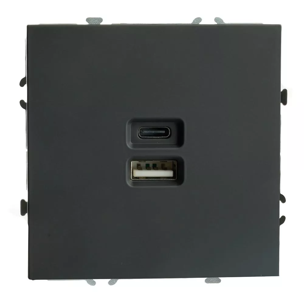 

Розетка 2-местная USB + Type C (механизм), STEKKER, 250В, 20W, серия Эмили, RST10-5115-05, черный уголь, soft touch 49853