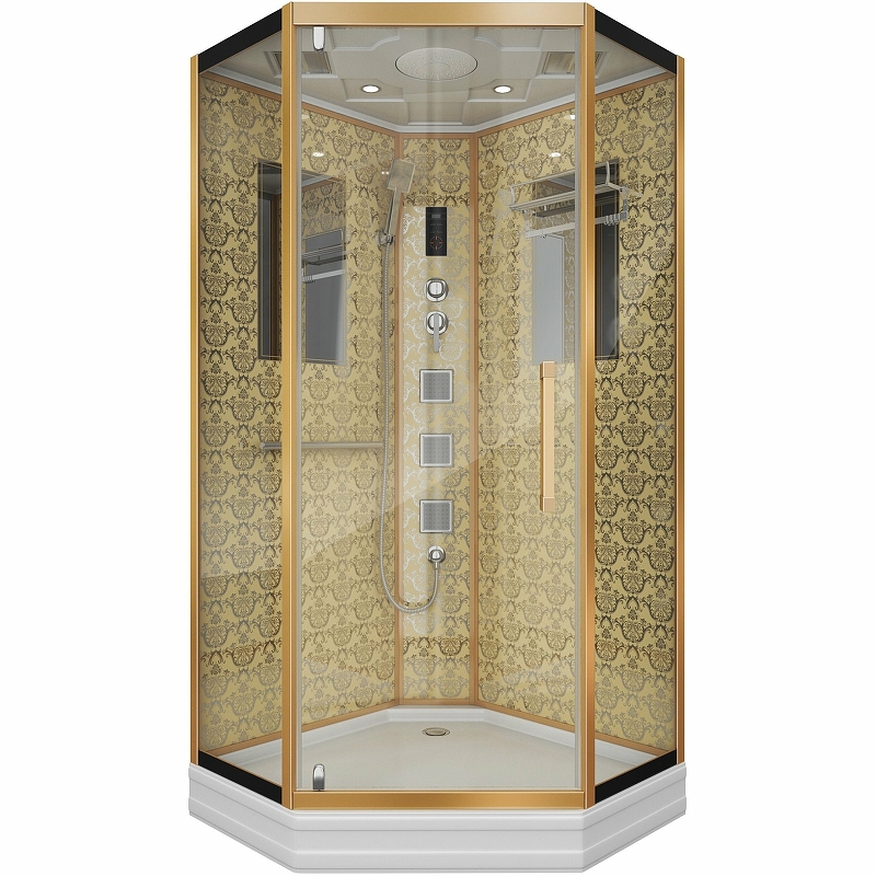 Душевая кабина Niagara Lux 100х100 золотая стекло прозрачное с гидромассажем