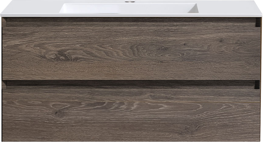 

Тумба с раковиной Vincea Luka 100, 2 ящика, темный дуб, с белой раковиной