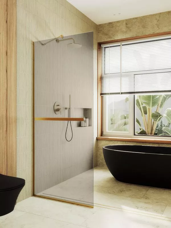 

Душевая перегородка Maybahglass MGD-727-3у 79 см, профиль золото, стекло бронза