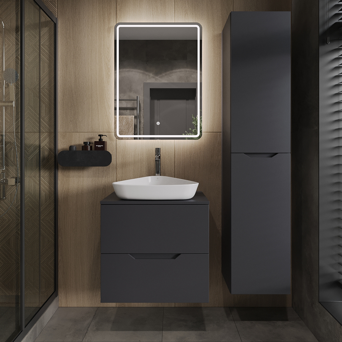 Мебель для ванной комнаты Orange Line 60 подвесная 2 ящика матовый графит с раковиной B07-500W 45790₽