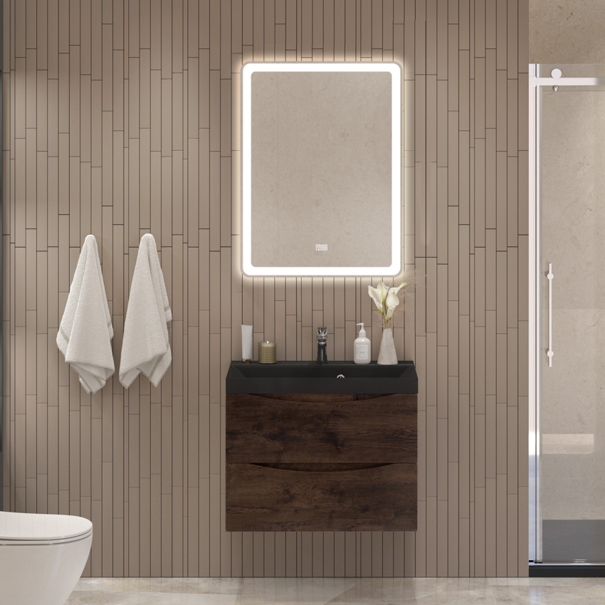 

Мебель для ванной комнаты BelBagno Marino 70 подвесная, rovere moro, черная раовина