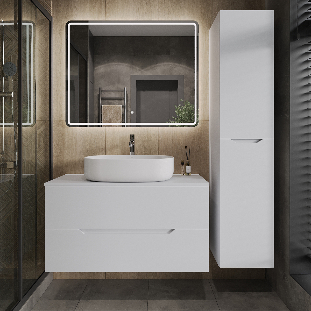 

Мебель для ванной комнаты Orange Line 100 подвесная, 2 ящика, матовая белая с раковиной B04-600W