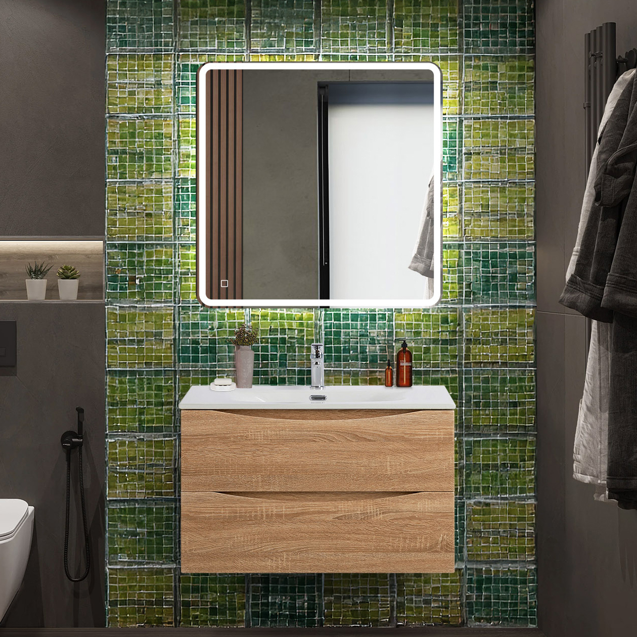 

Мебель для ванной комнаты BelBagno Marino-cer-n 80 подвесная, rovere bianco