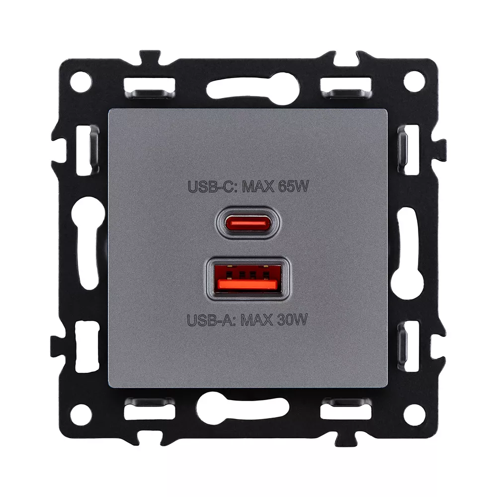 Розетка USB A+C 65W, серый Kollinger Asthetik AS-024GY