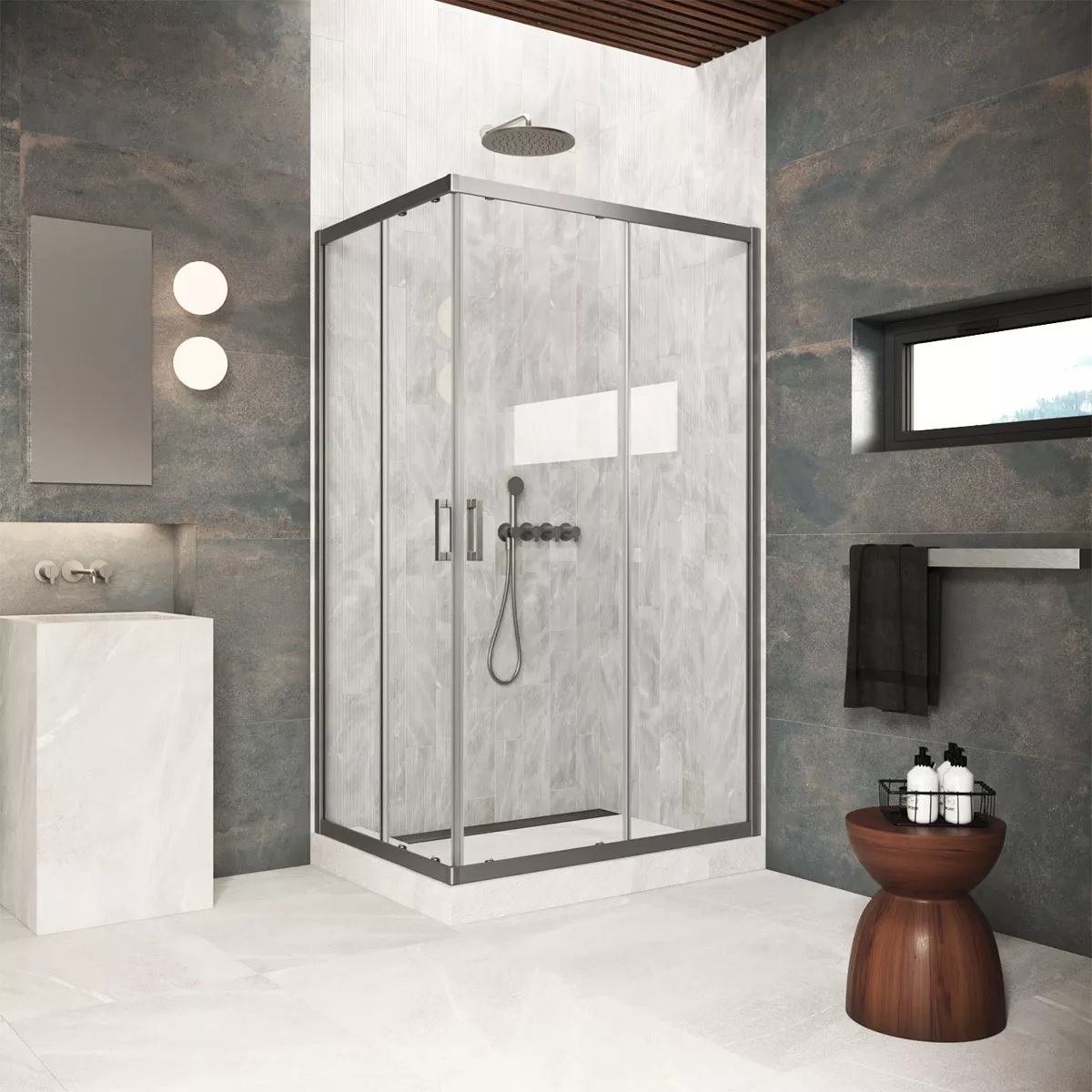 

Душевой уголок Vegas Glass ZA-F Protec 120*110 11 01 профиль оружейная сталь, стекло прозрачное