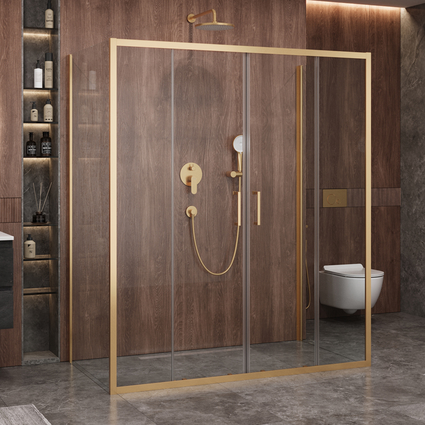 

Душевой уголок Cezares Molveno AH 2+2 170+90 C BORO IV 170х90 см, профиль брашированное золото, стекло прозрачное