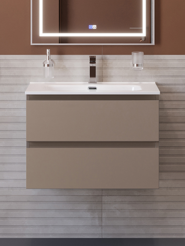

Тумба с раковиной BelBagno Kraft 60 подвесная, матовая бежевая, раковина bb600etl