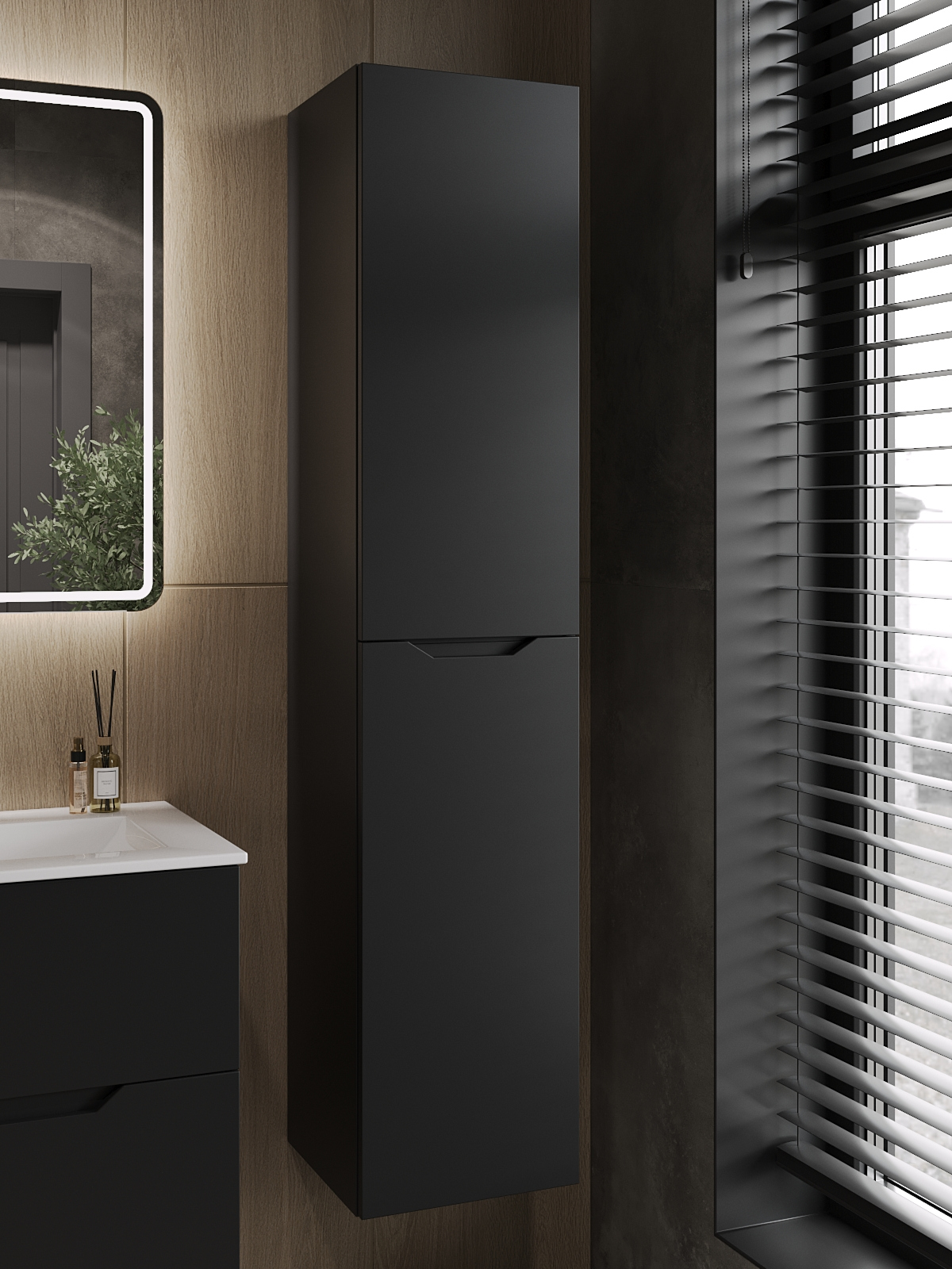 

Шкаф-пенал для ванной Orange Line 35 правый, матовый черный