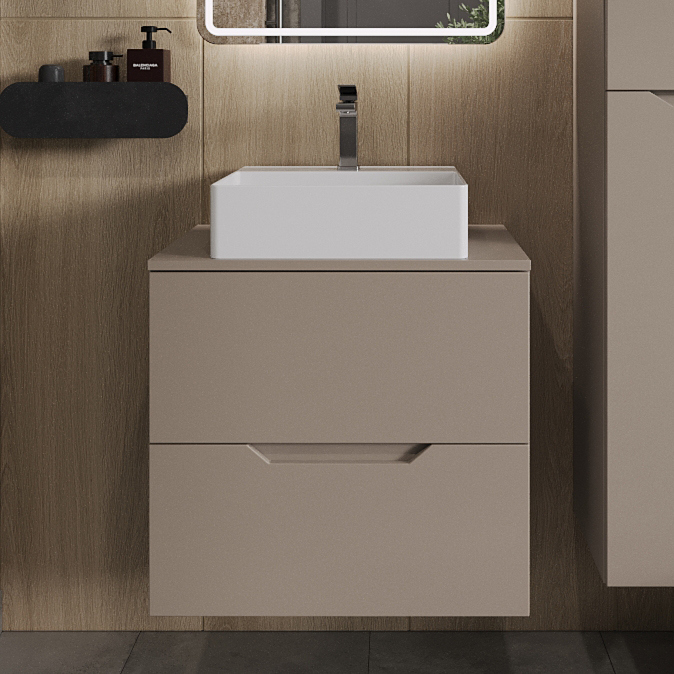 

Тумба с раковиной Orange Line 60 подвесная, 2 ящика, матовый латте с раковиной B04-405W