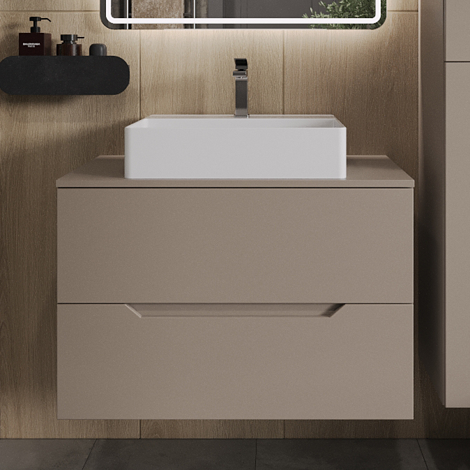 

Тумба с раковиной Orange Line 80 подвесная, 2 ящика, матовый латте с раковиной B04-500W