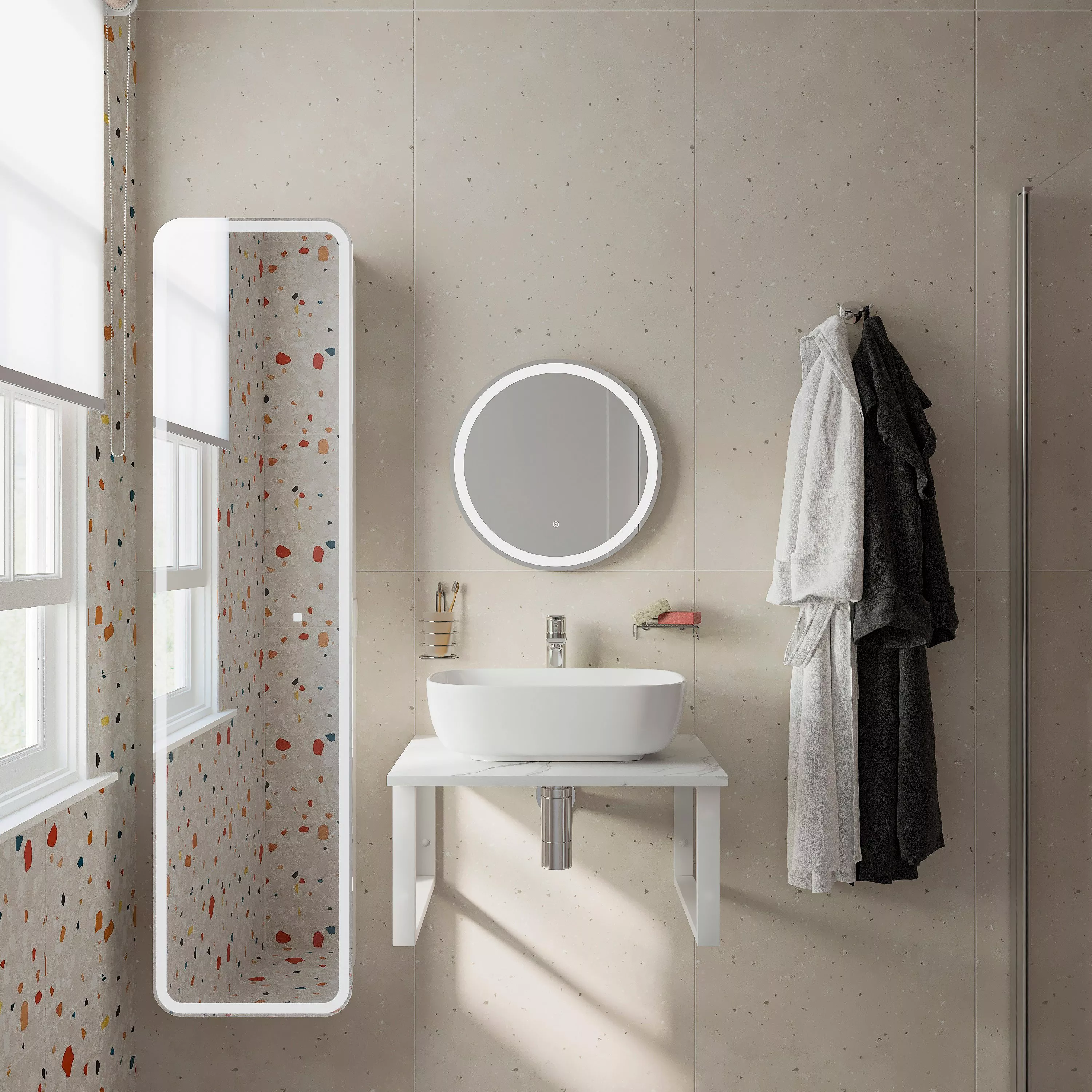 

Мебель для ванной DIWO Элиста 60 белый мрамор, с раковиной Moduo 50 Square