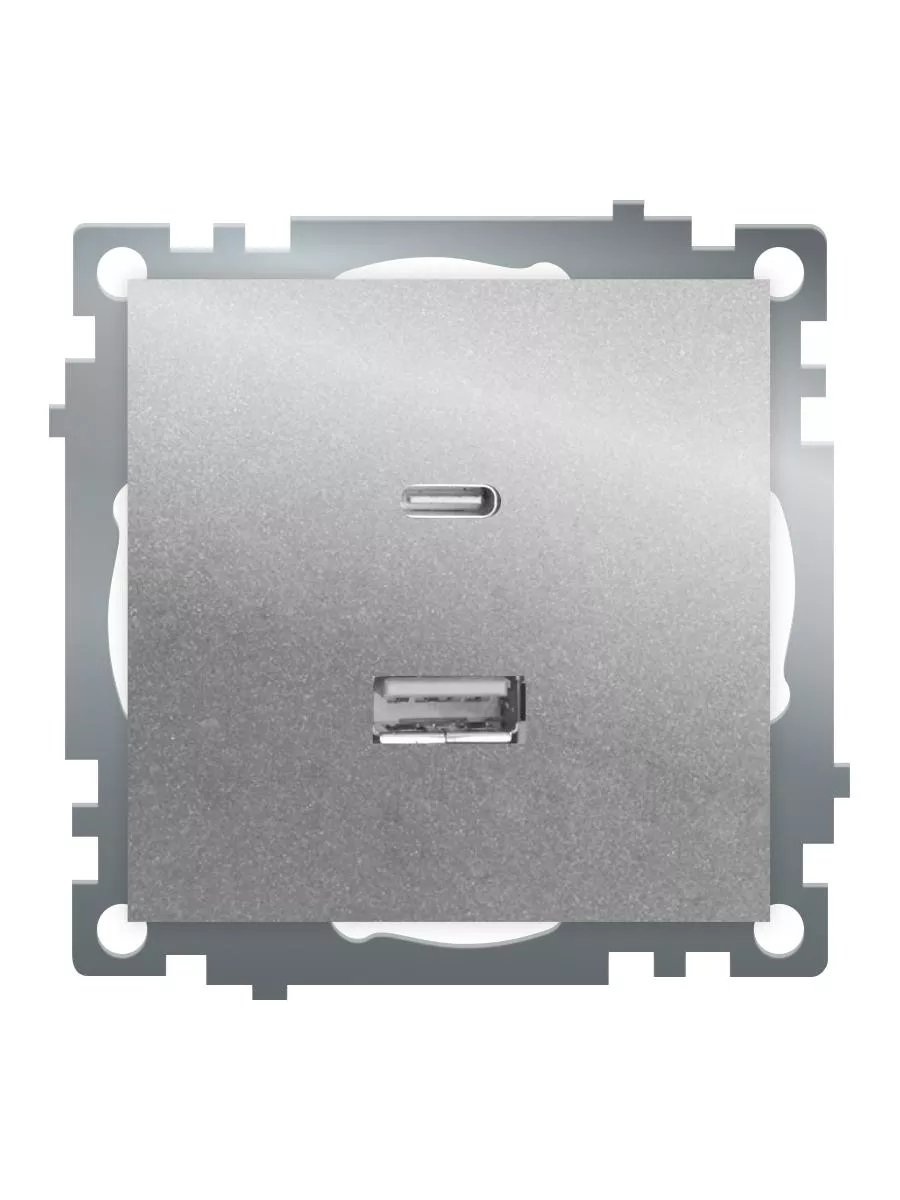 

Розетка 2-местная USB + type C (механизм)), STEKKER GLS10-7116-03 , 250B, 3А, max 20W, серия Катрин, серебро 50054