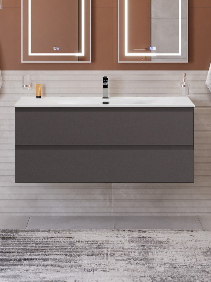 

Тумба с раковиной BelBagno Kraft 120 подвесная, матовая темно-серая, раковина bb-8099-120