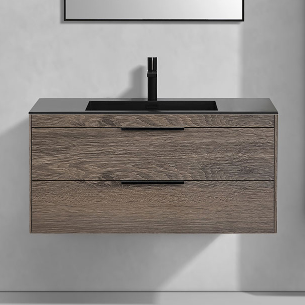 Тумба с раковиной Vincea Chiara 2D 100 2 ящика темный дуб с черной раковиной 50400₽