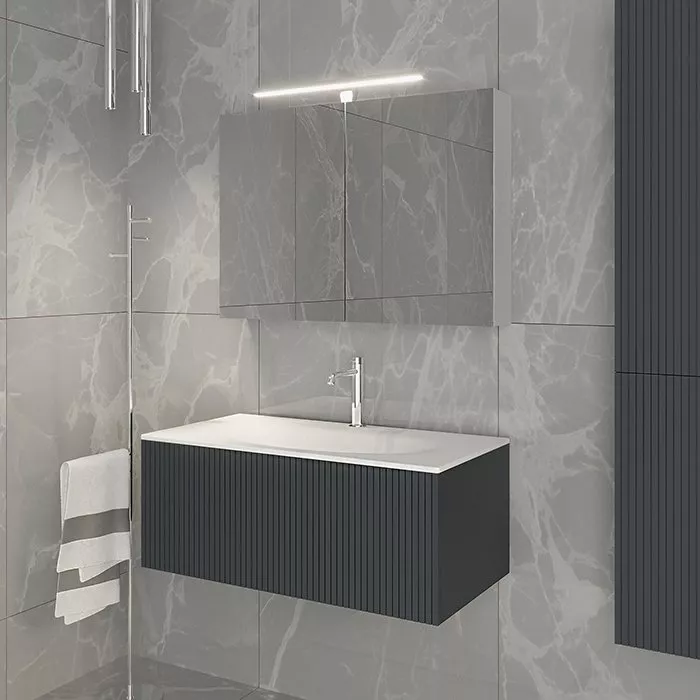 

TW Shape комплект мебели, база с раковиной Kerasan 547001*1, 102х52см, с 1-м выдвиж. ящиком с механизмом push to open, цвет: серый матовый RAL7016