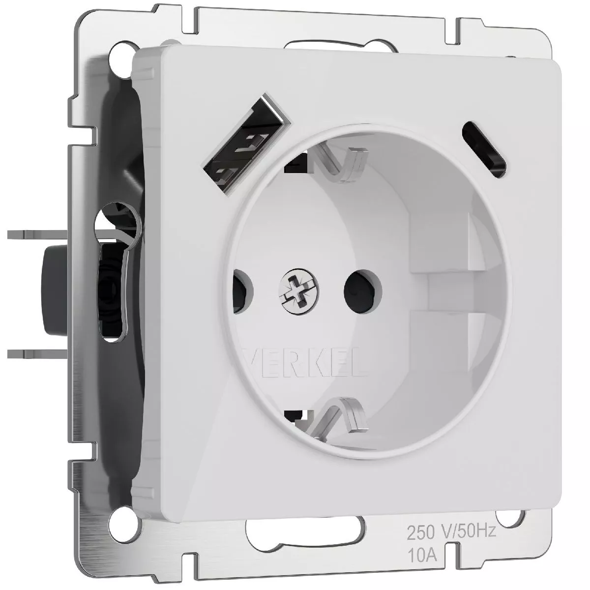

Розетка с заземлением, шторками и USB тип A+C Werkel 4690389197345 W1171741 a064014