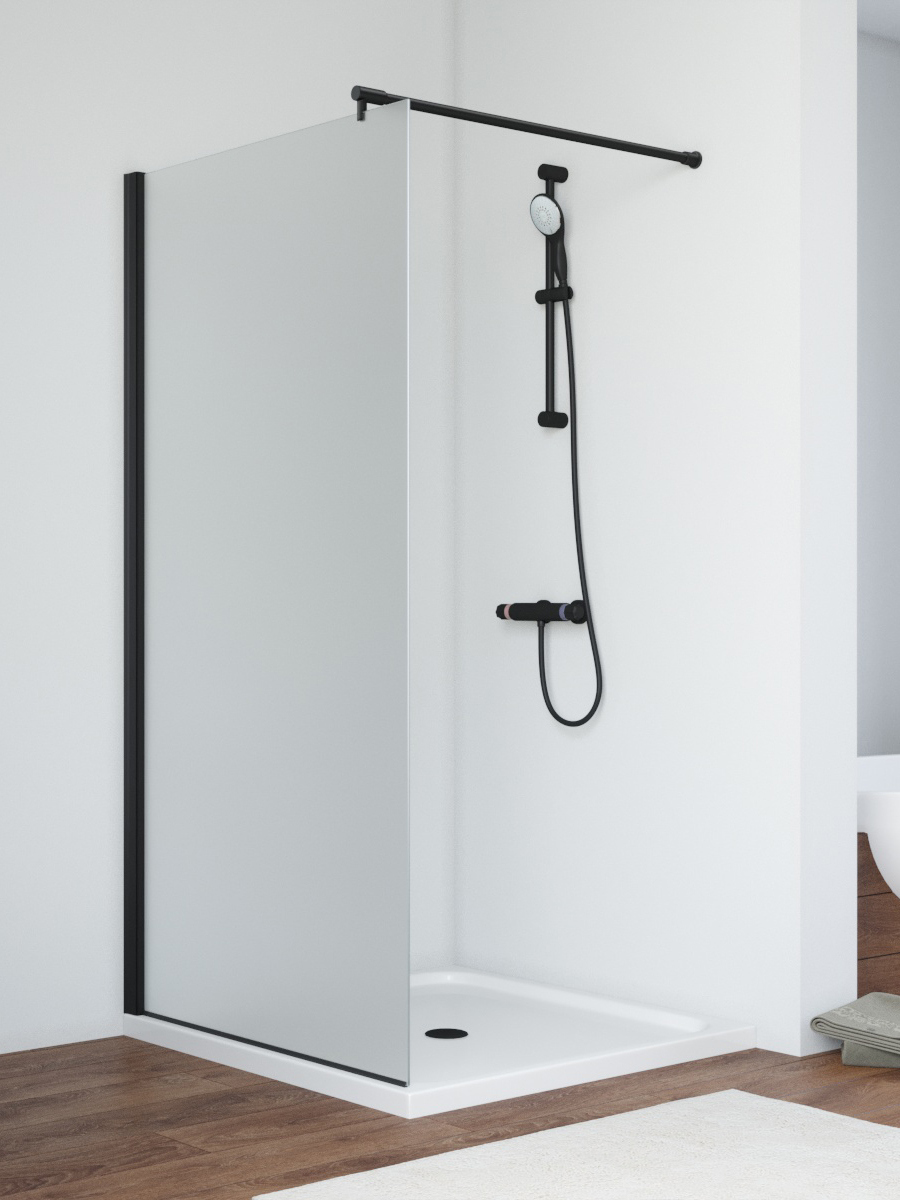 

Душевая перегородка Vegas Glass Eaf Novo h2000 116 02М 10 профиль матовый черный, стекло сатин