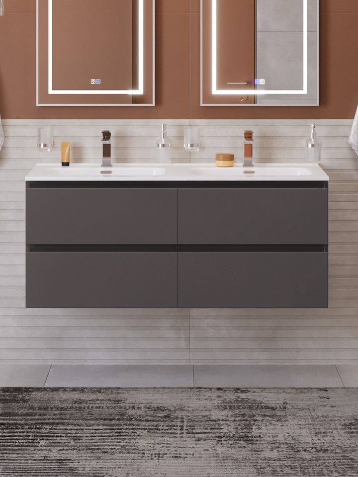 

Тумба с раковиной BelBagno Kraft 120 подвесная, матовая темно-серая, раковина bb1200-2-etl, для двоих
