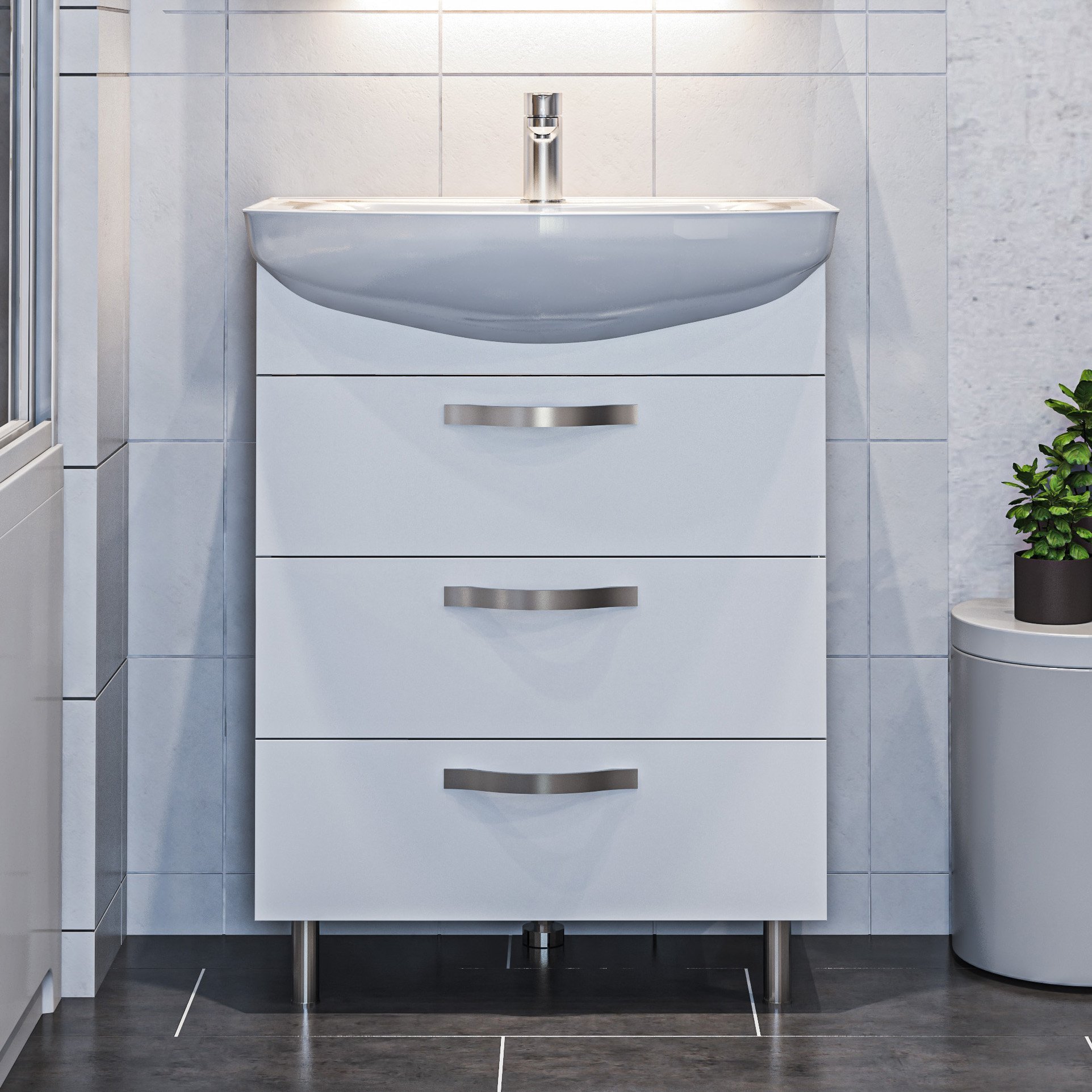 

Тумба под раковину без столешницы 1MarKa Вита 65Н с 3 ящиками, белый глянец