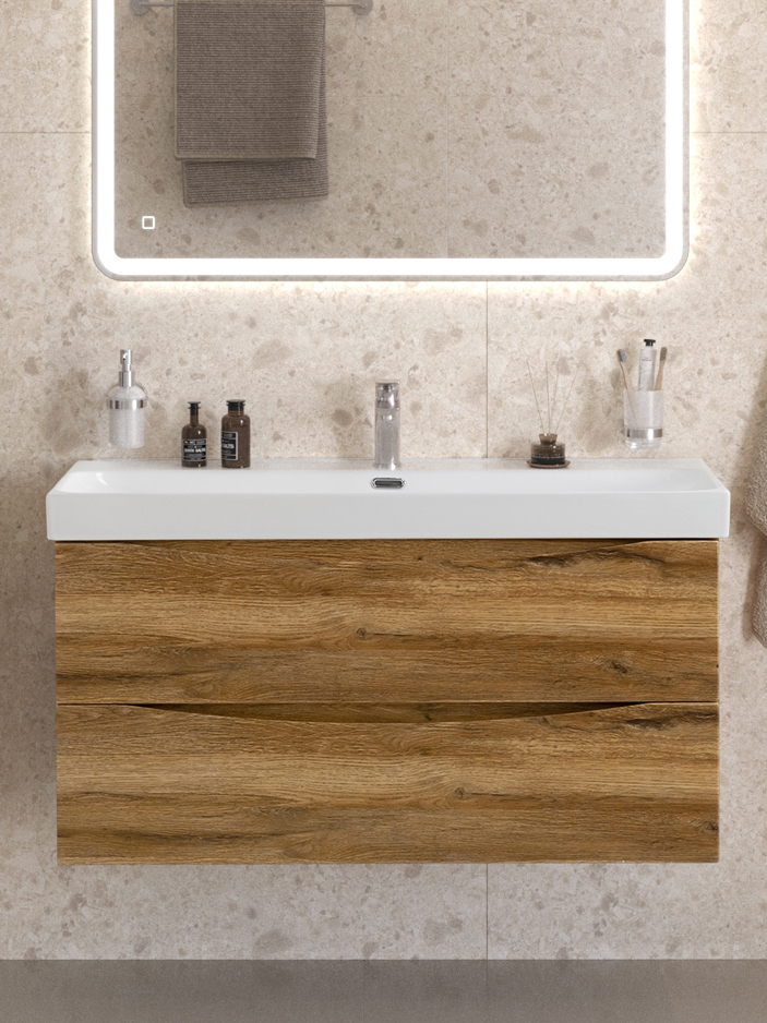 

Тумба с раковиной BelBagno Marino-cer-n 100 подвесная, rovere rustico, раковина BB-8078-100