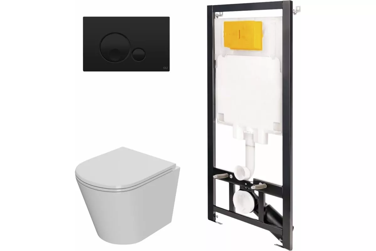 

Комплект инсталляции с подвесным унитазом Point Виктория белый клавиша черная матовая