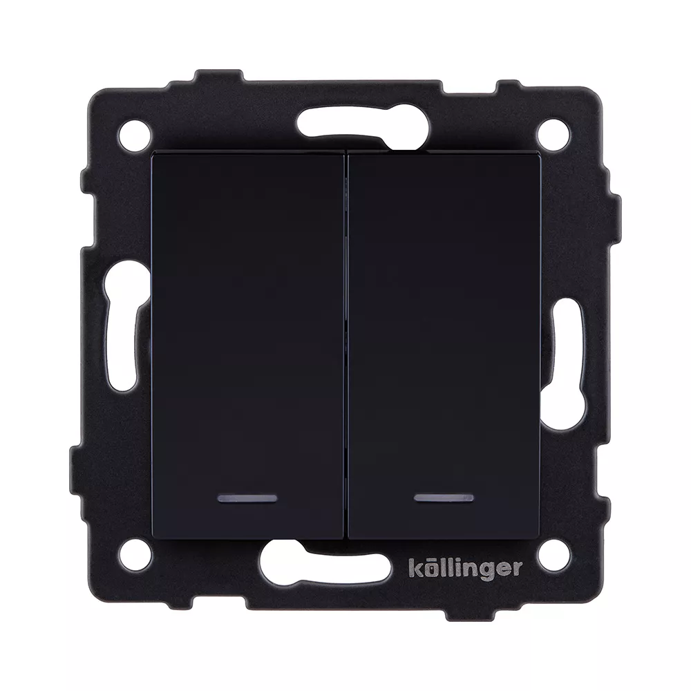 

Выключатель 2-клавишный проходной 10А/250В с LED подсветкой, черный Kollinger REA-S-010BK для Aspekt, Eleganz, Reflex