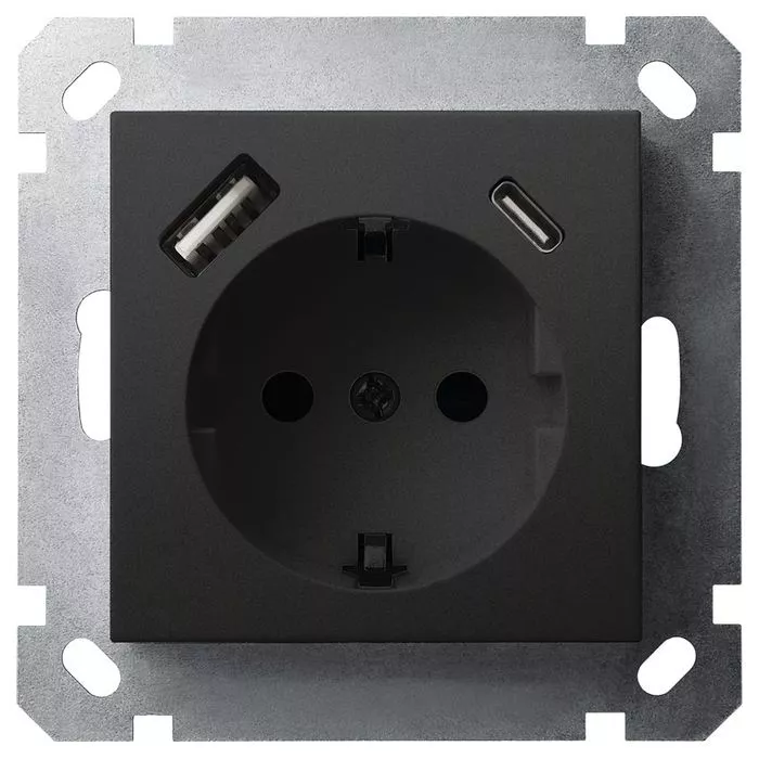 

Розетка SHUKO Jasmart с USB тип USB A-C с защитными шторками черный матовый (soft touch) 25W 16A 250V 2P+T G5501USB-25PB