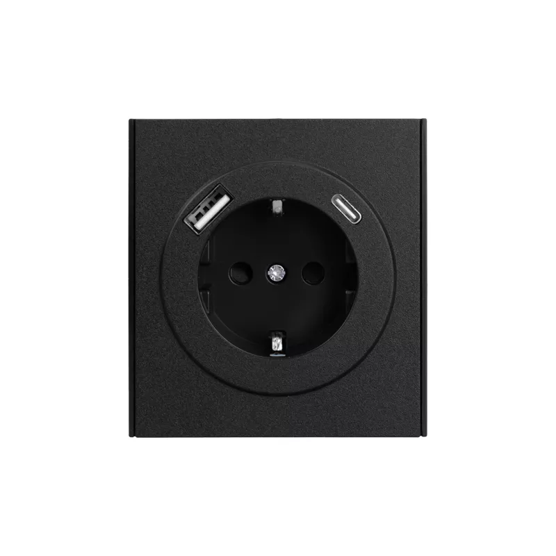 Розетка STRONG 1-ая с/з с/у з/ш 16А с USB A+C быстрой зарядки 5В/3А антрацит KRANZ KR-78-0704-5