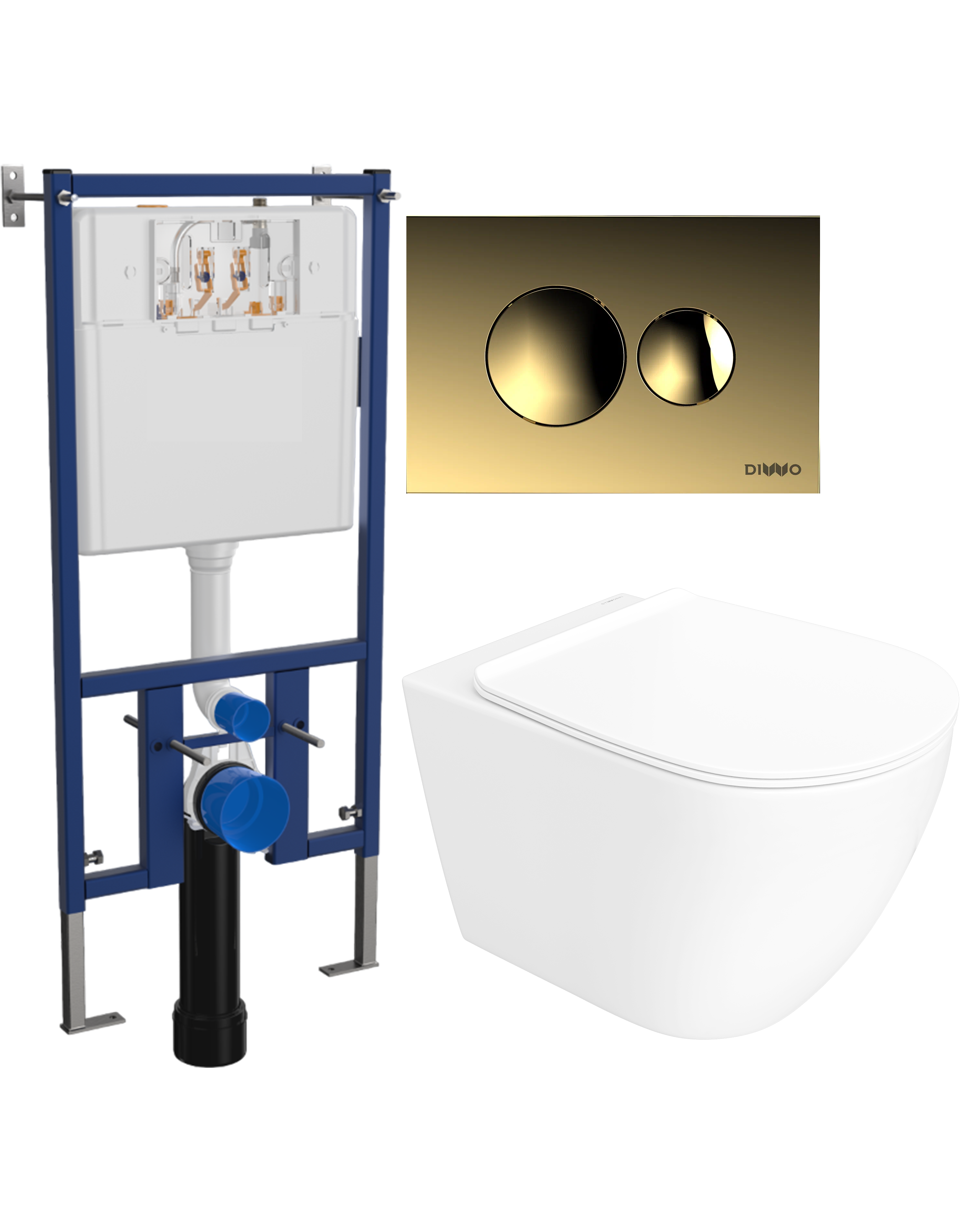 Комплект 3 в 1 Унитаз подвесной STWORKI Готланд S13401WH безободковый с микролифтом глянцевый белый антивсплеск Инсталляция DIWO 4501 Кнопка 7315 цвет матовое золото 20352₽